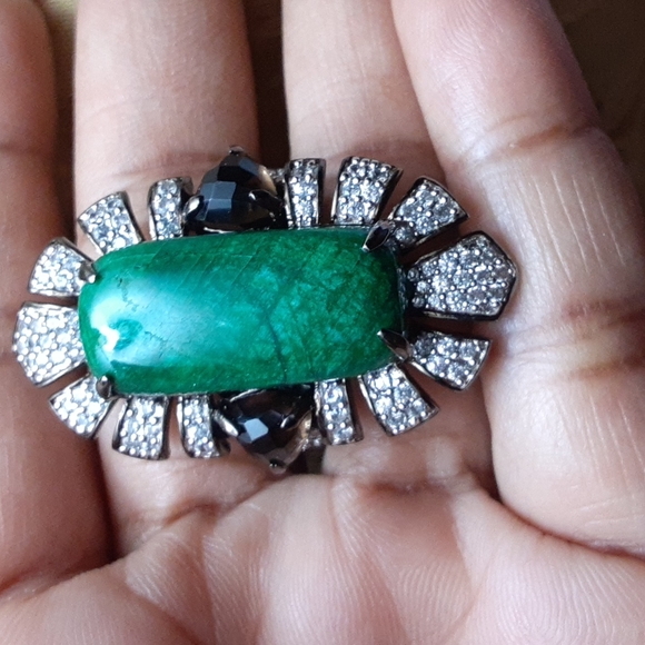 925 Green Corundum (Sapphire), White Zircons & Smoky Quartz. - Picture 10 of 15